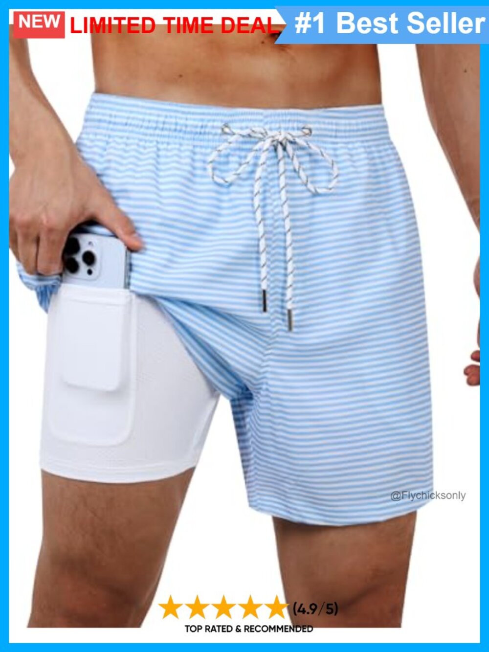 Mens Swim Trunks 5 Inch Quick Dry Bathing Suit with Compression Liner Stretch